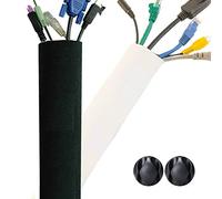Premium 63'' Cable Management Sleeve, Best Cords Organizer System for TV Computer Office Home Entertainment, DIY Adjustable Black - White Cord Sleeves Wire Cover Concealer Wrap