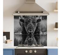 Premium 65 x 60cm Black White Bison 6mm Glass Toughened Kitchen Splashback