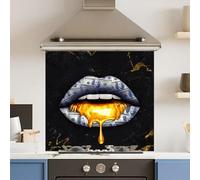 Premium 65 x 60cm Gold Black Lips 6mm Glass Toughened Kitchen Splashback