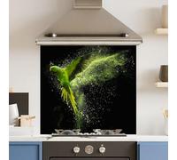 Premium 65 x 60cm Green Parrot 6mm Glass Toughened Kitchen Splashback