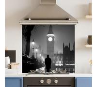 Premium 65 x 60cm Monochrome Big Ben 6mm Glass Toughened Kitchen Splashback
