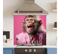 Premium 65 x 60cm Pink Monkey 6mm Glass Toughened Kitchen Splashback