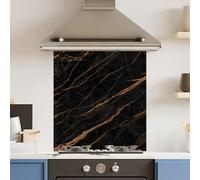 Premium 65 x 70cm Black Gold Marble 6mm Glass Toughened Kitchen Splashback