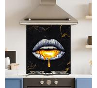 Premium 65 x 70cm Gold Black Lips 6mm Glass Toughened Kitchen Splashback