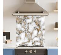 Premium 65 x 70cm White Gold Marble 6mm Glass Toughened Kitchen Splashback