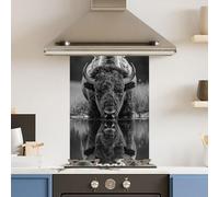 Premium 65 x 90cm Black White Bison 6mm Glass Toughened Kitchen Splashback