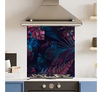 Premium 70 cm x 75 cm Fluorescent Leaf Glass 6mm Kitchen Splashback Heat Resistant Toughened Polished Edges - Back Splash Back Coloured Hob Painted Tempered Splashback