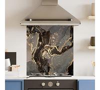 Premium 70 cm x 75 cm Gold Marble Glass 6mm Kitchen Splashback Heat Resistant Toughened Polished Edges - Back Splash Back Coloured Hob Painted Tempered Splashback