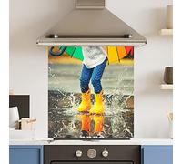 Premium 70 cm x 75 cm Puddle Splash Glass 6mm Kitchen Splashback Heat Resistant Toughened Polished Edges - Back Splash Back Coloured Hob Painted Tempered Splashback
