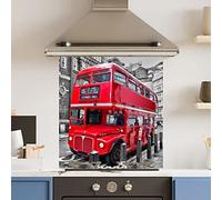 Premium 70 cm x 75 cm Red London Bus Glass 6mm Kitchen Splashback Heat Resistant Toughened Polished Edges - Back Splash Back Coloured Hob Painted Tempered Splashback