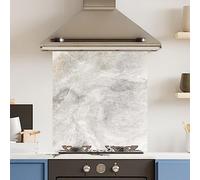 Premium 70 cm x 75 cm White Marble Glass 6mm Kitchen Splashback Heat Resistant Toughened Polished Edges - Back Splash Back Coloured Hob Painted Tempered Splashback