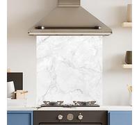 Premium 70 cm x 75 cm White Marble Glass 6mm Kitchen Splashback Heat Resistant Toughened Polished Edges - Back Splash Back Coloured Hob Painted Tempered Splashback