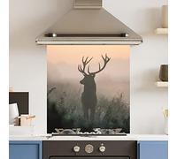 Premium 70 cm x 75 cm Wild Misty Stag Glass 6mm Kitchen Splashback Heat Resistant Toughened Polished Edges - Back Splash Back Coloured Hob Painted Tempered Splashback
