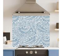 Premium 70 x 60cm Blue Floral 6mm Glass Toughened Kitchen Splashback