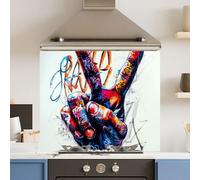 Premium 70 x 60cm Colourful Peace 6mm Glass Toughened Kitchen Splashback