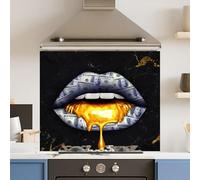 Premium 70 x 60cm Gold Black Lips 6mm Glass Toughened Kitchen Splashback