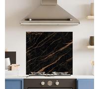 Premium 70 x 65cm Black Gold Marble 6mm Glass Toughened Kitchen Splashback