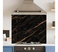 Premium 74.5 x 59.5cm Black Gold Marble 6mm Glass Toughened Kitchen Splashback
