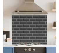 Premium 74.5 x 59.5cm Black Metro Tile 6mm Glass Toughened Kitchen Splashback