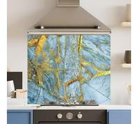 Premium 74.5 x 59.5cm blue Gold Marble 6mm Glass Toughened Kitchen Splashback
