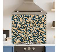 Premium 74.5 x 59.5cm Blue Yellow Leaf 6mm Glass Toughened Kitchen Splashback