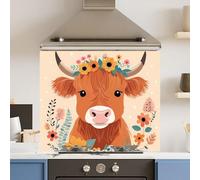 Premium 74.5 x 59.5cm Floral Cow 6mm Glass Toughened Kitchen Splashback
