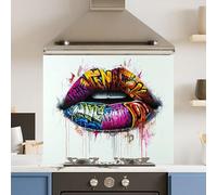 Premium 74.5 x 59.5cm Grafitti Lips 6mm Glass Toughened Kitchen Splashback
