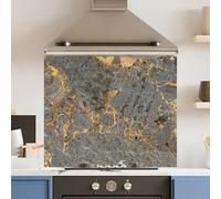 Premium 74.5 x 59.5cm Grey Gold Marble 6mm Glass Toughened Kitchen Splashback