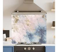 Premium 74.5 x 59.5cm Pink Blue Marble 6mm Glass Toughened Kitchen Splashback