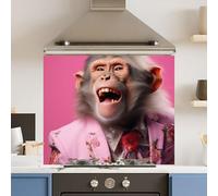 Premium 74.5 x 59.5cm Pink Monkey 6mm Glass Toughened Kitchen Splashback