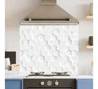 Premium 74.5 x 59.5cm White Hexagon 6mm Glass Toughened Kitchen Splashback