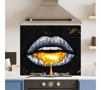 Premium 75 x 60cm Gold Black Lips 6mm Glass Toughened Kitchen Splashback