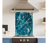 Premium 75 x 90cm Blue Gold Marble 6mm Glass Toughened Kitchen Splashback