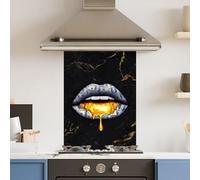 Premium 75 x 90cm Gold Black Lips 6mm Glass Toughened Kitchen Splashback