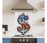 Premium 75 x 90cm Grafitti Dollar 6mm Glass Toughened Kitchen Splashback
