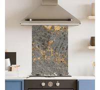 Premium 75 x 90cm Grey Gold Marble 6mm Glass Toughened Kitchen Splashback