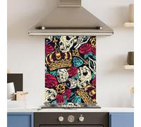 Premium 75 x 90cm Skull Tattoo 6mm Glass Toughened Kitchen Splashback