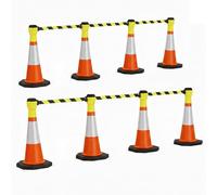 Premium 750mm Traffic Cone & 10m Retractable Barrier Kit - Heavy Duty Safety Cones with 10 Meter Belt - Chapter 8 Compliant Hazard Barrier Pack (Yellow/Black Barrier, 8 Pack)