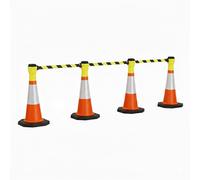 Premium 750mm Traffic Cone & 10m Retractable Barrier Kit - Heavy Duty Safety Cones with 10 Meter Belt - Chapter 8 Compliant Hazard Barrier Pack (Yellow/Black Barrier, 4 Pack)
