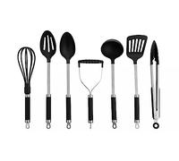 Premium 8-Piece Stainless Steel Kitchen Utensil Set, Black and Silver, Non-Stick Cooking Tools with Ergonomic Handles