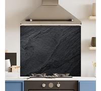 Premium 90 cm x 75 cm Black Concrete Glass 6mm Kitchen Splashback Heat Resistant Toughened Polished Edges - Back Splash Back Coloured Hob Painted Tempered Splashback