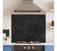 Premium 90 cm x 75 cm Black Marble Glass 6mm Kitchen Splashback Heat Resistant Toughened Polished Edges - Back Splash Back Coloured Hob Painted Tempered Splashback