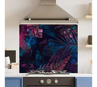 Premium 90 cm x 75 cm Fluorescent Leaf Glass 6mm Kitchen Splashback Heat Resistant Toughened Polished Edges - Back Splash Back Coloured Hob Painted Tempered Splashback
