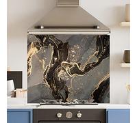 Premium 90 cm x 75 cm Gold Marble Glass 6mm Kitchen Splashback Heat Resistant Toughened Polished Edges - Back Splash Back Coloured Hob Painted Tempered Splashback
