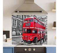 Premium 90 cm x 75 cm Red London Bus Glass 6mm Kitchen Splashback Heat Resistant Toughened Polished Edges - Back Splash Back Coloured Hob Painted Tempered Splashback
