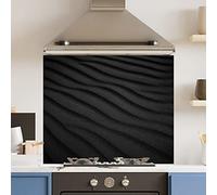Premium 90 cm x 75cm Black Sand Dune Glass 6mm Kitchen Splashback Heat Resistant Toughened Polished Edges - Back Splash Back Coloured Hob Painted Tempered Splashback