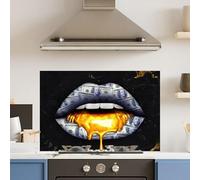 Premium 90 x 60cm Gold Black Lips 6mm Glass Toughened Kitchen Splashback