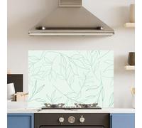 Premium 90 x 60cm Mint Green Leaf 6mm Glass Toughened Kitchen Splashback