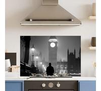 Premium 90 x 60cm Monochrome Big Ben 6mm Glass Toughened Kitchen Splashback