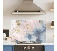 Premium 90 x 60cm Pink Blue Marble 6mm Glass Toughened Kitchen Splashback